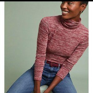 PURE +GOOD  NWOT ANTHROPOLOGIE LONG SLEEVE TURTLENECK MARLED BURGUNDY SIZE M